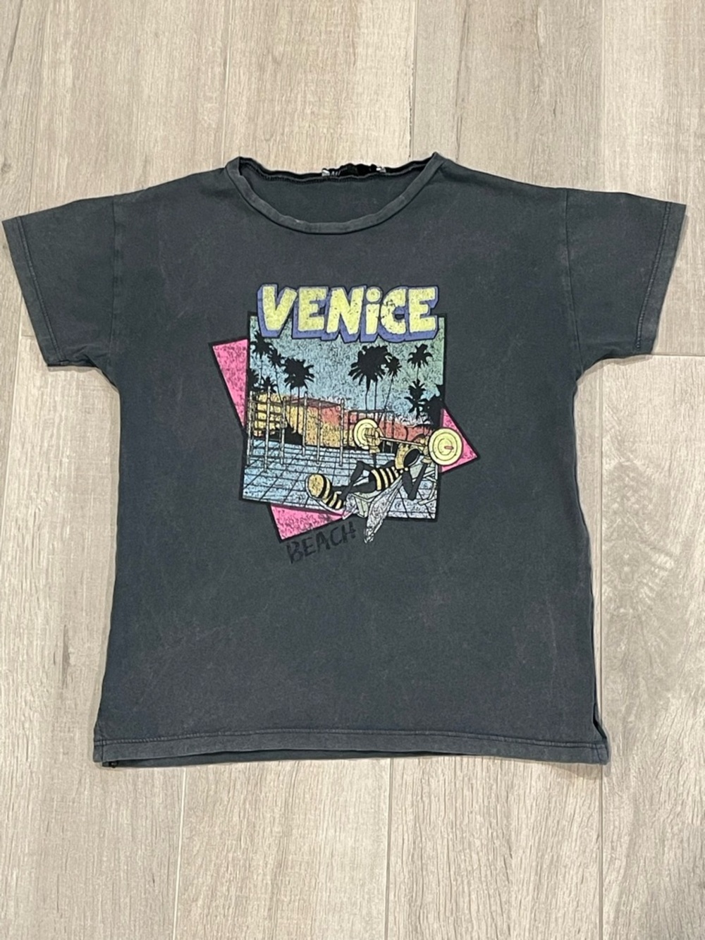 ZARA Kids Boys Vintage  Venice Beach Graphic T-Shirt Gray Washed Size 5